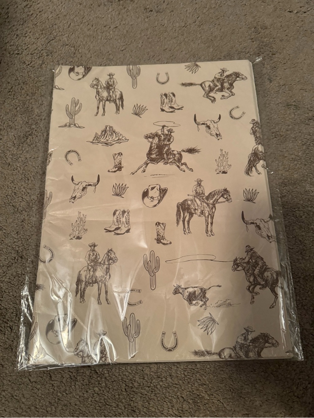 Western Cowboy Party tissue paper - Cream with Brown Print
